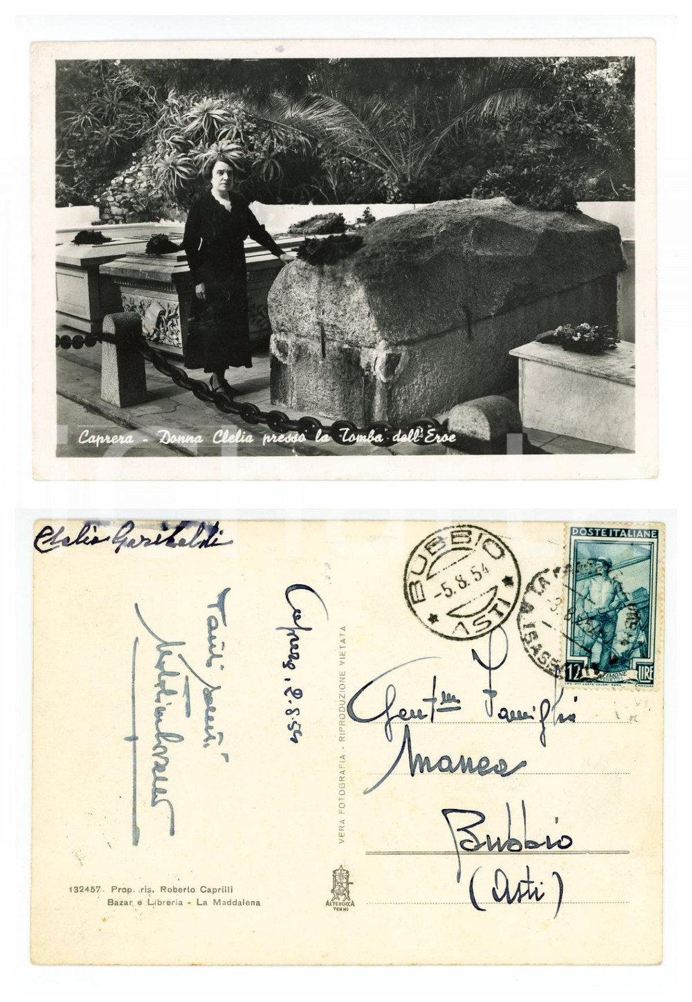 1954 CAPRERA Donna Clelia presso la Tomba dell'Eroe ^Autografo Clelia GARIBALDI