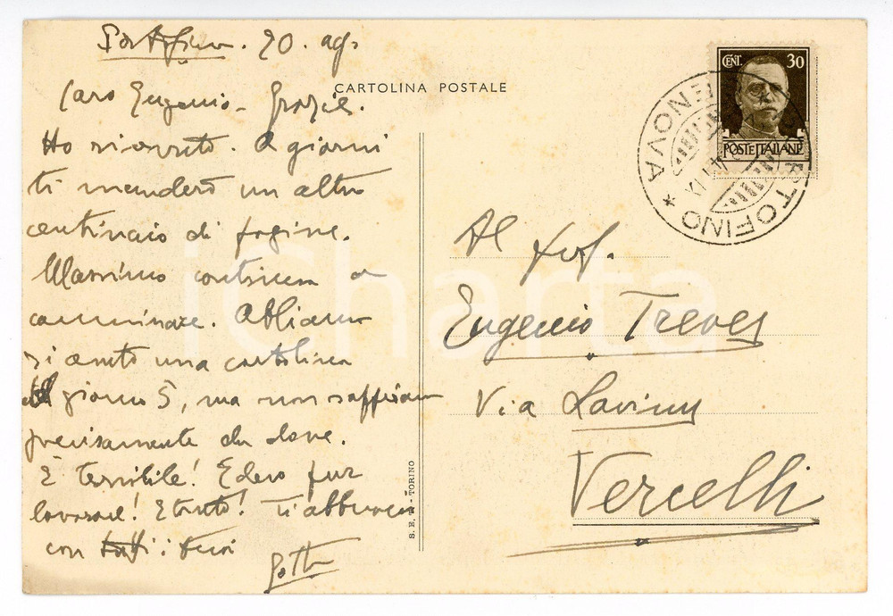 1941 PORTOFINO Cartolina Salvator GOTTA a Eugenio TREVES - AUTOGRAFO FG VG