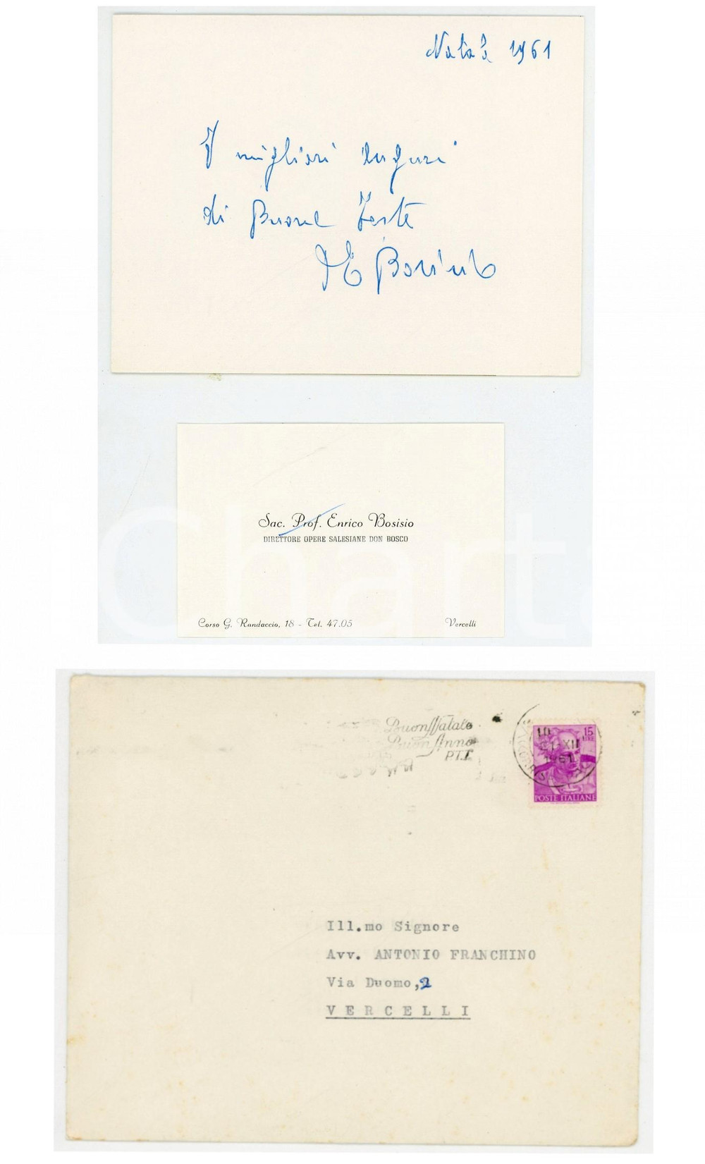 1961 VERCELLI Don Enrico BOSISIO Direttore Opere Salesiane - AUTOGRAFO