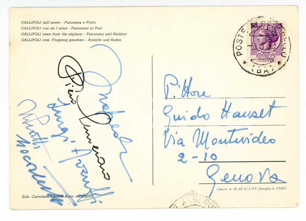 1960 GALLIPOLI Cartolina Piero SEMERARO Luigi ARZUFFI a Guido HANSET - AUTOGRAFI