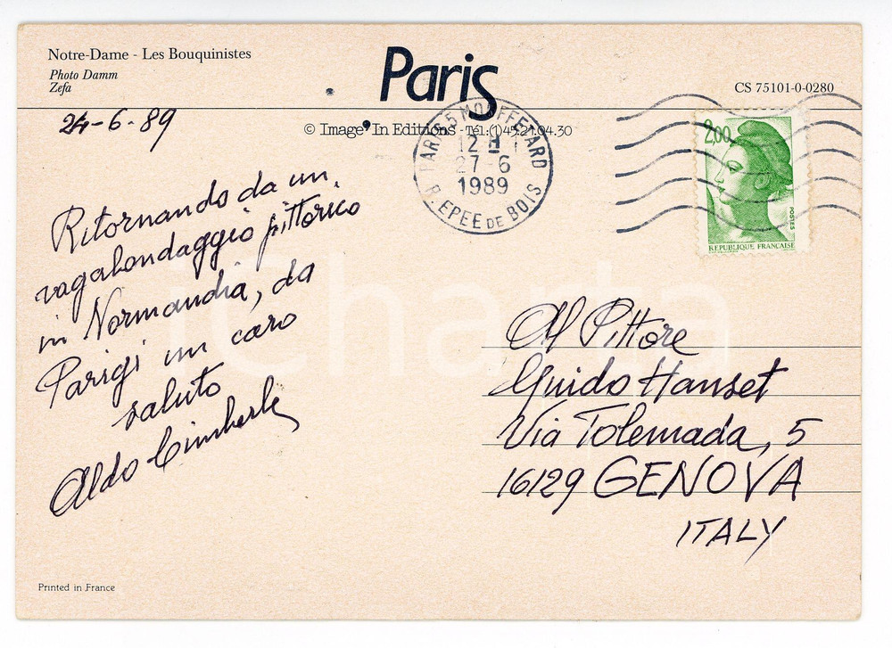 1989 PARIS Pittore Aldo CIMBERLE a Guido HANSET - Cartolina con AUTOGRAFO
