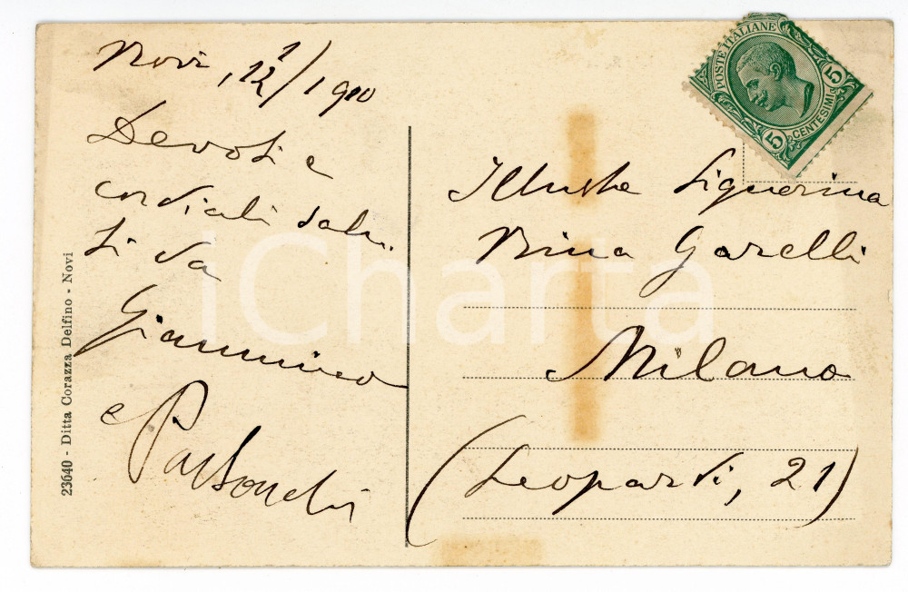 1910 NOVI LIGURE Cartolina Francesco PASTONCHI a Nina GARELLI - AUTOGRAFO