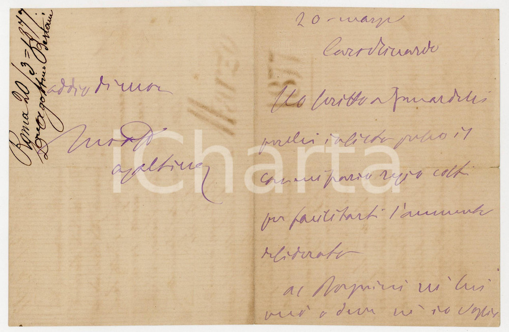 1877 ROMA Lettera Agostino BERTANI per questione finanziaria *AUTOGRAFO