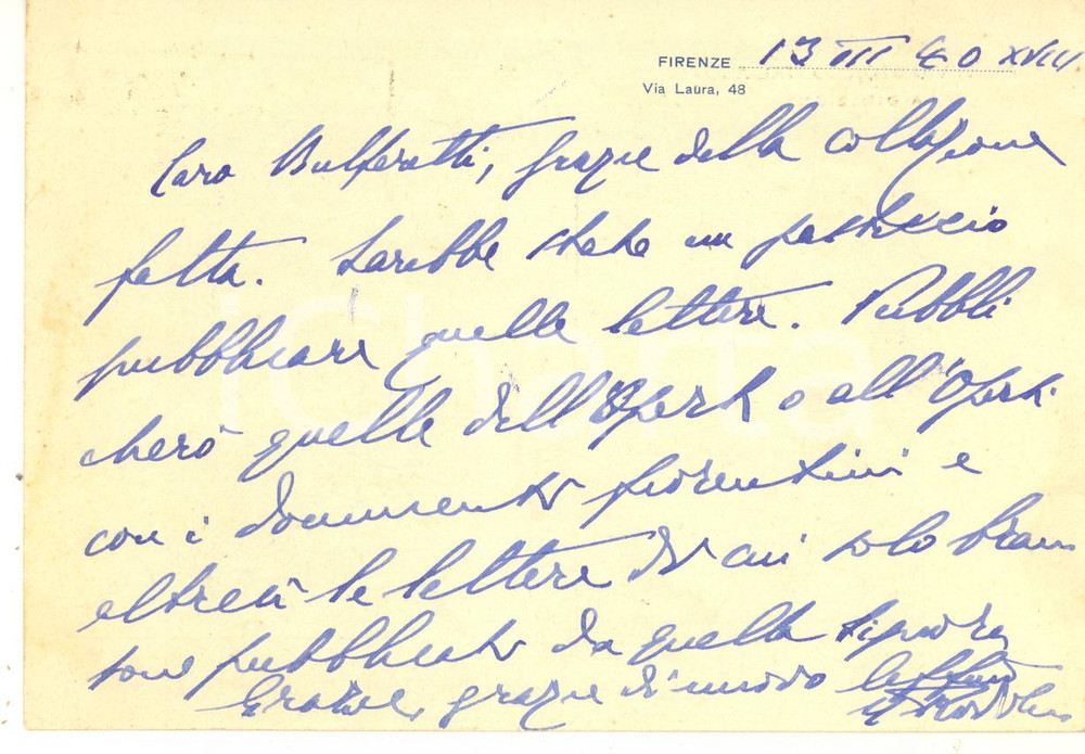 1940 FIRENZE Niccolò RODOLICO per pubblicazioni "Archivio Storico" - Autografo