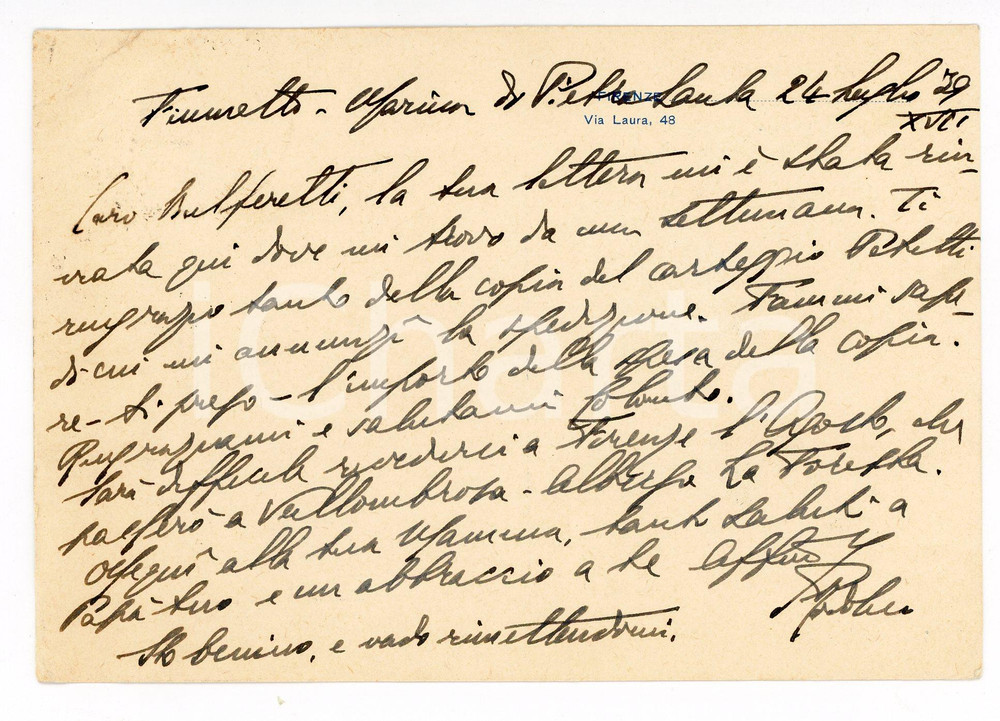 1939 PIETRASANTA Cartolina Niccolò RODOLICO per ringraziamento - Autografo