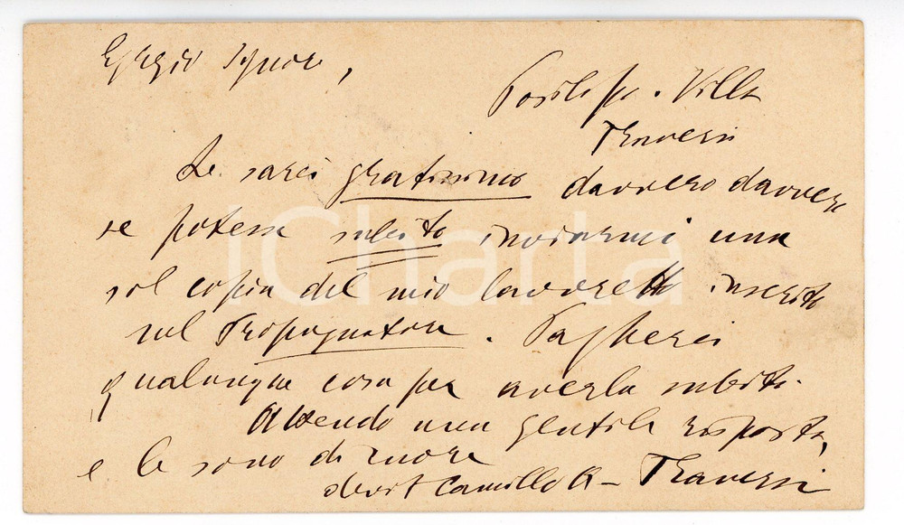 1881 POSILLIPO Camillo ANTONA TRAVERSI chiede testo a ROMAGNOLI - AUTOGRAFO
