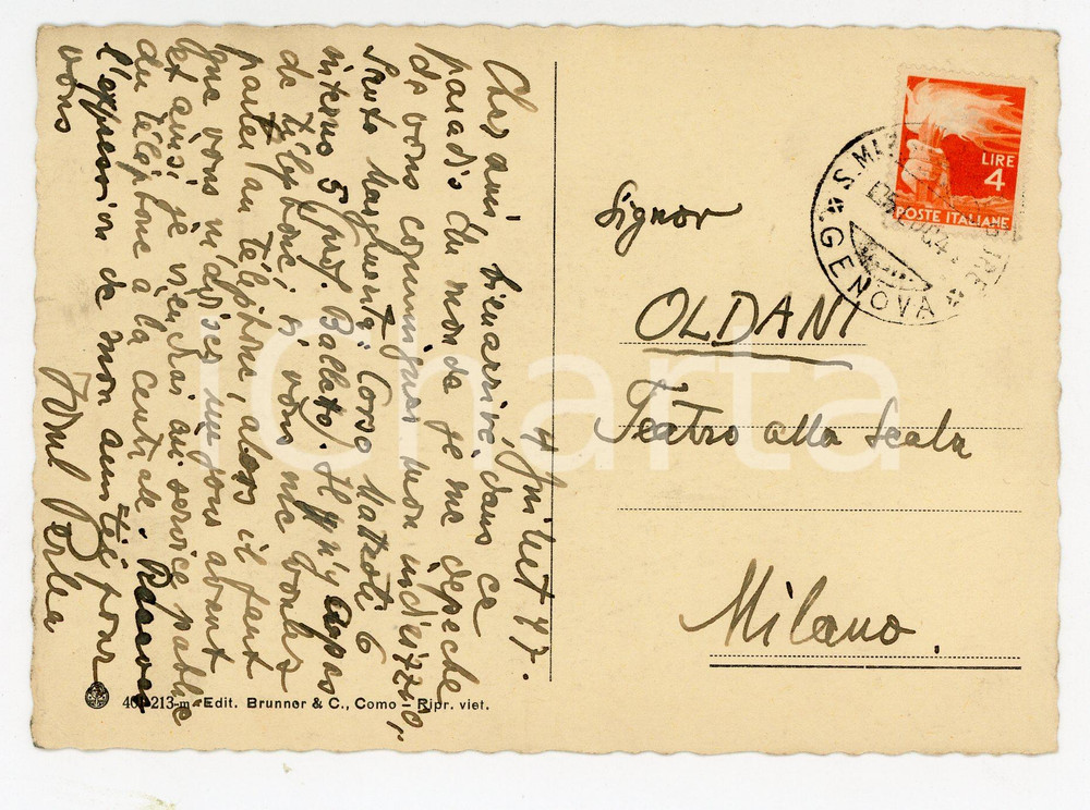 1964 S. MARGHERITA LIGURE Cartolina Jonel PERLEA a Luigi Oldani *AUTOGRAFO FG VG Cartolina con messaggio autografo del direttore d'orchestra Jonel Perlea, viaggiata. CONDIZIONI: GFORMATO: FG    originale e autentica 1