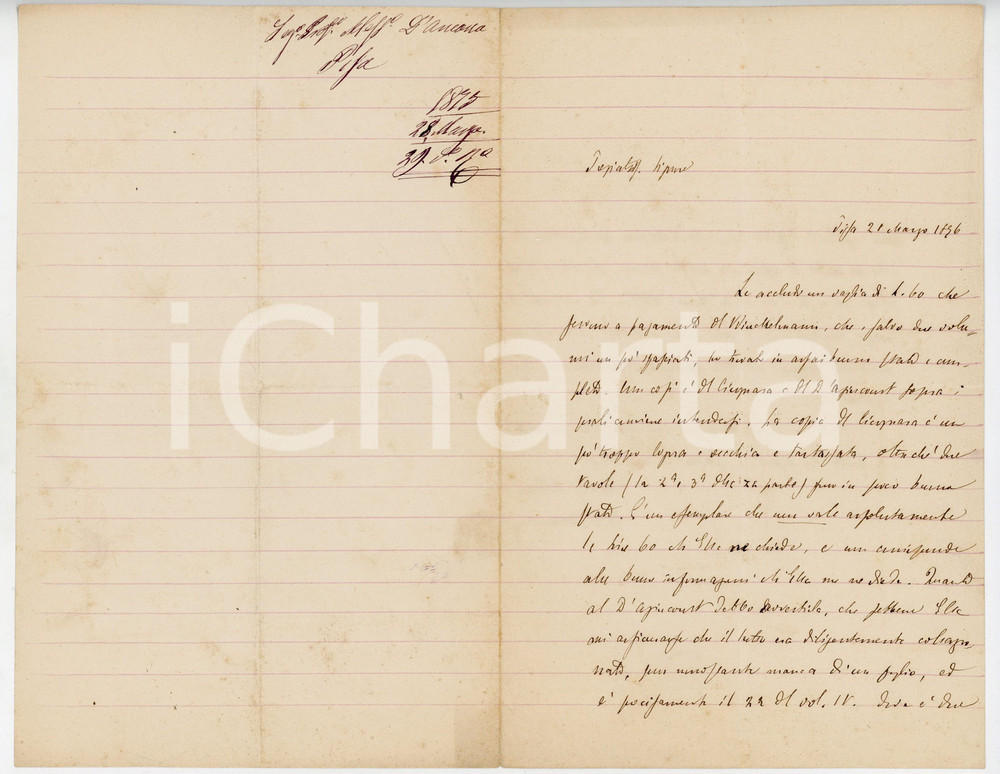 1875 PISA Lettera Alessandro D'ANCONA per libri editore Romagnoli - AUTOGRAFO
