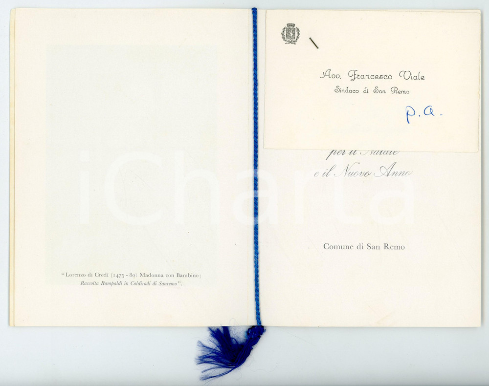 1975 ca SANREMO Sindaco Francesco VIALE - Biglietto auguri AUTOGRAFO