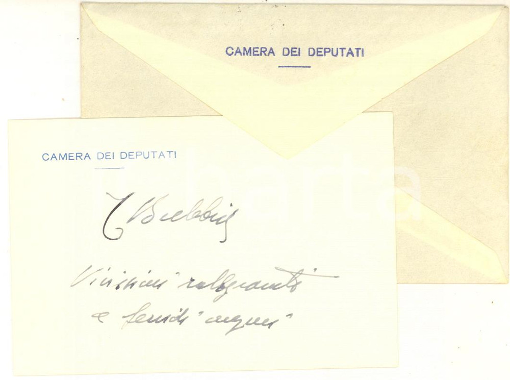 1957 ROMA Camera dei Deputati - Biglietto Teodoro BUBBIO per auguri - AUTOGRAFO