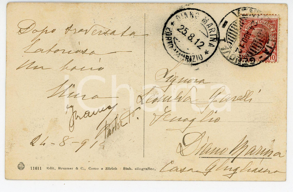 1912 SANREMO Cartolina soprano Nina GARELLI alla famiglia - AUTOGRAFO FP VG