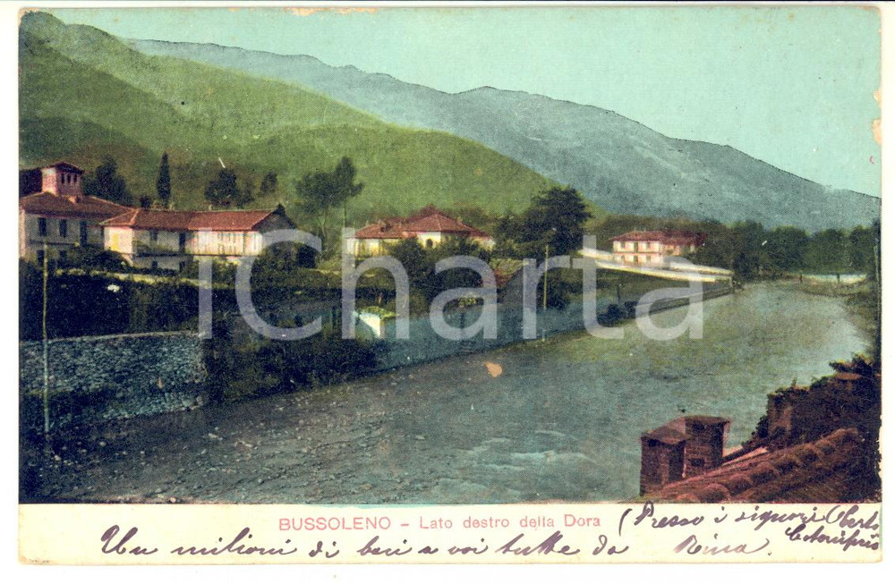 1905 BUSSOLENO Cartolina soprano Nina GARELLI alla famiglia - AUTOGRAFO FP VG