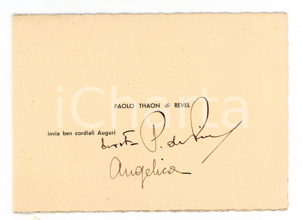 1940 ca ROMA Biglietto auguri Paolo THAON DI REVEL con Angelica - AUTOGRAFO