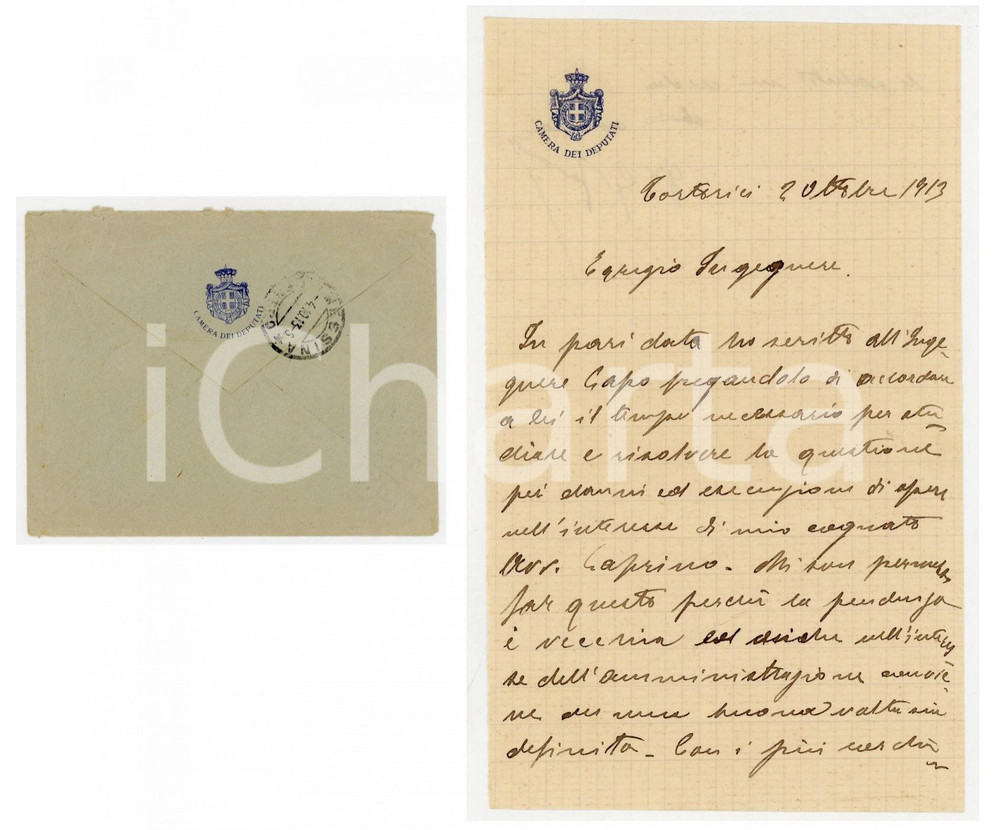 1913 TORTORICI Lettera on. Giuseppe FARANDA per affare del cognato - AUTOGRAFO