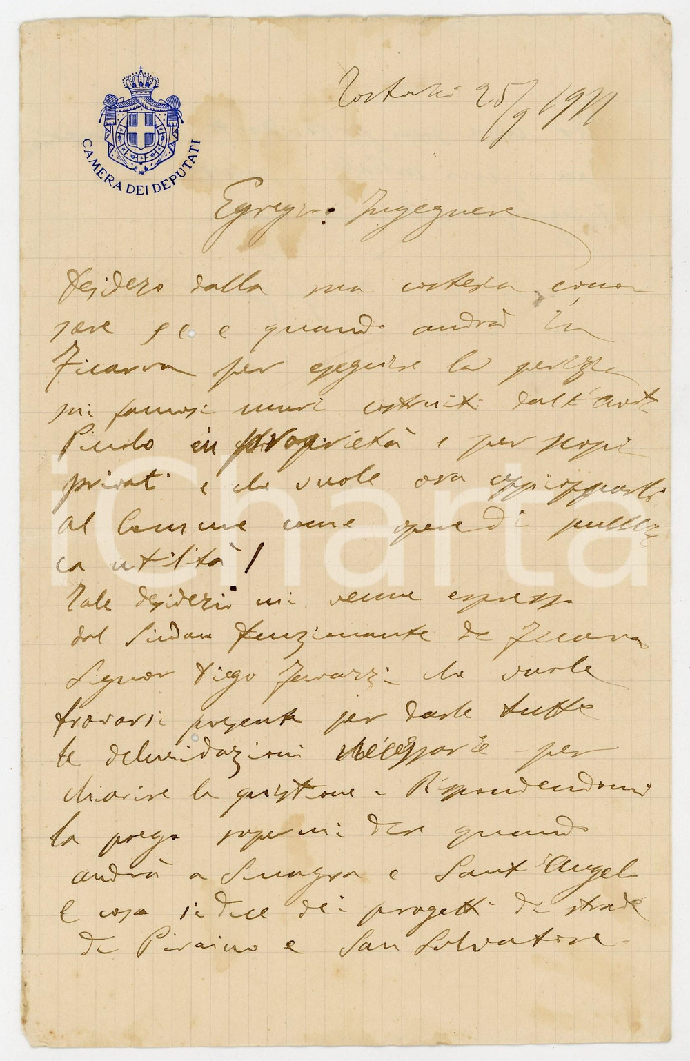 1922 TORTORICI Lettera on. Giuseppe FARANDA per esecuzione perizia - AUTOGRAFO