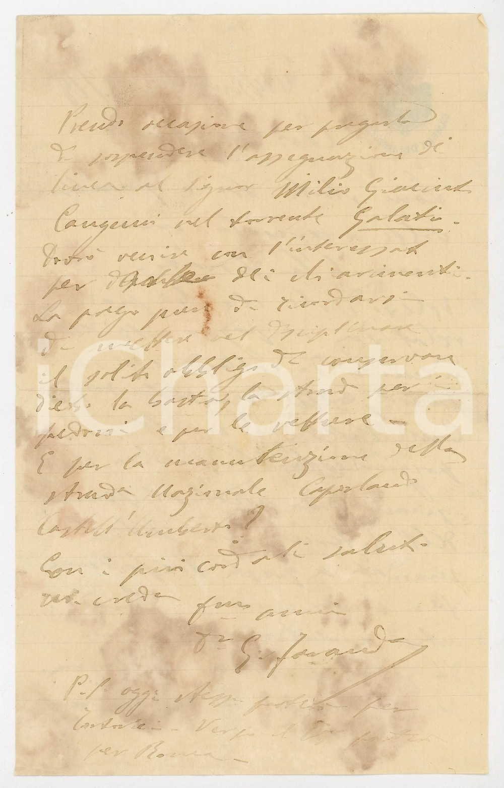 1918 MESSINA Lettera on. Giuseppe FARANDA per indennità di collaudo - AUTOGRAFO