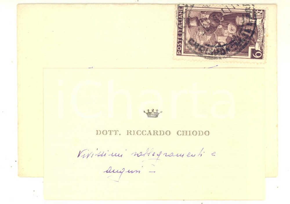 1950 ca MILANO (?) Dott. Riccardo CHIODO - Biglietto da visita con busta