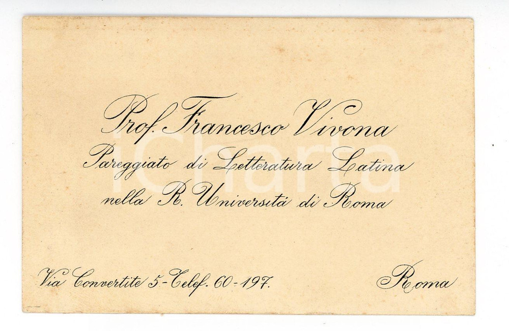 1930 ca Regia Università di ROMA Prof. Francesco VIVONA - Biglietto da visita