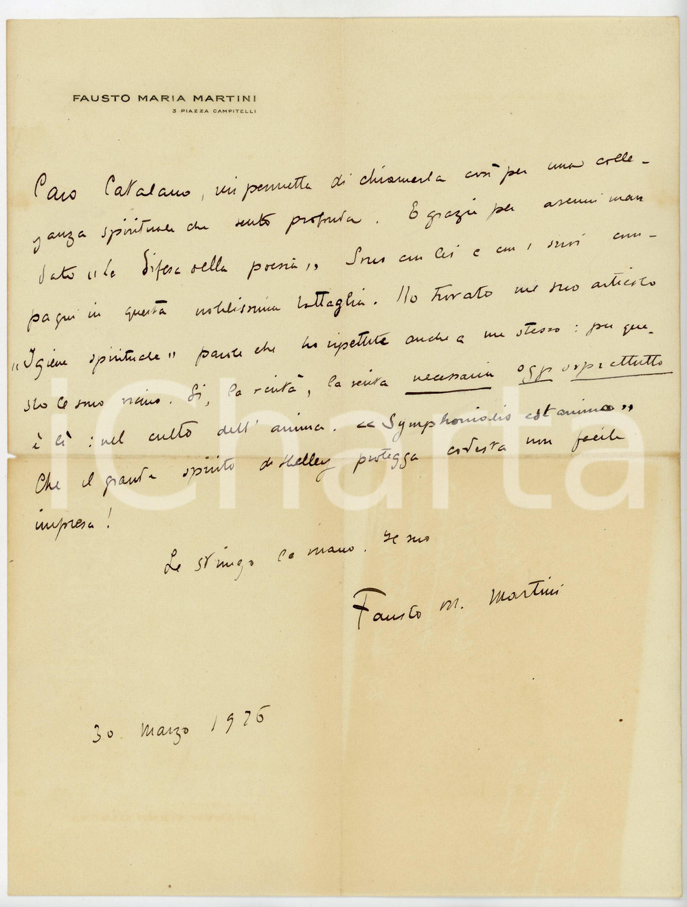 1926 ROMA Lettera Fausto Maria MARTINI pro "La Difesa della Poesia" - AUTOGRAFO