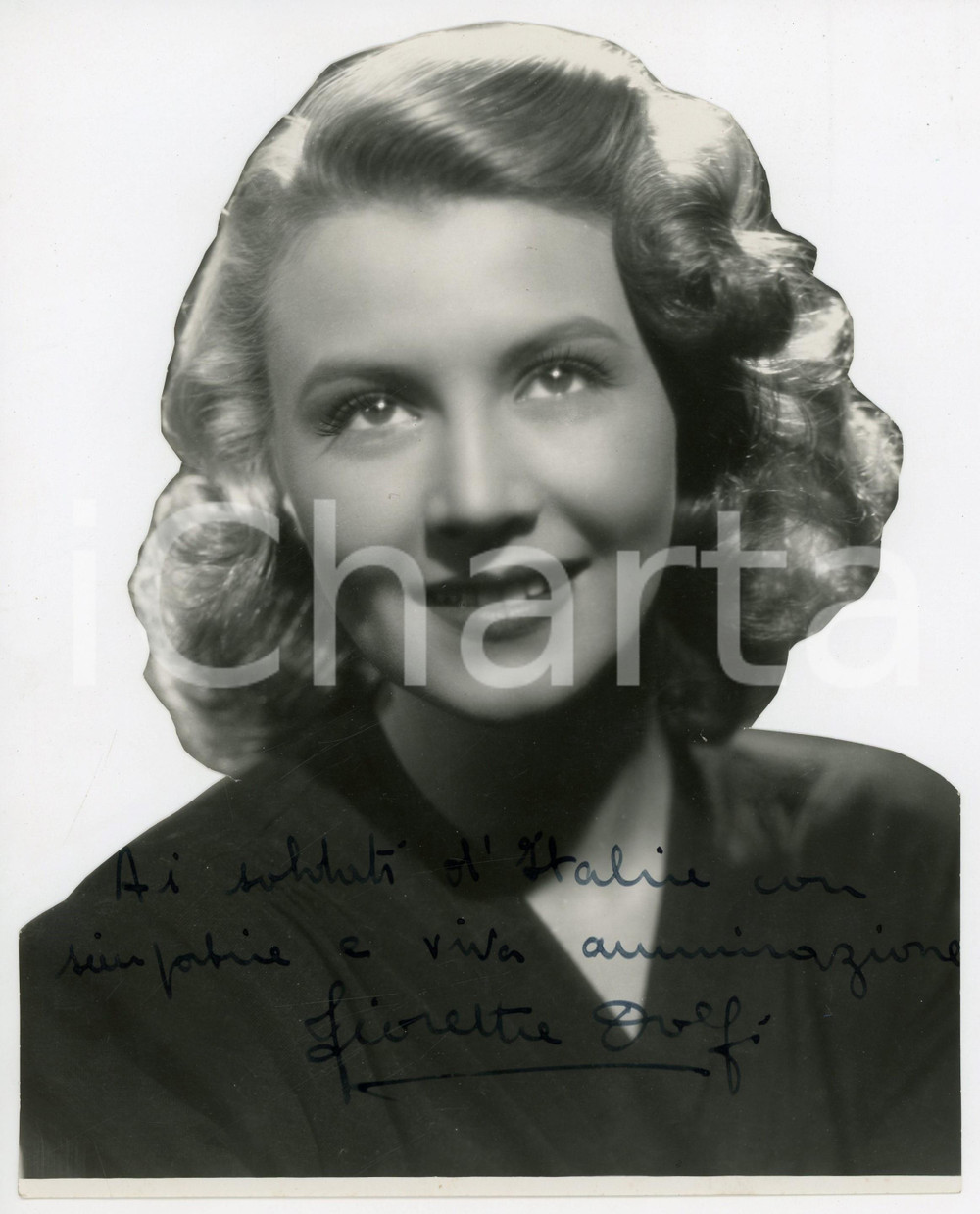 1943 Attrice Fioretta DOLFI "Ai soldati d'Italia" - Foto con AUTOGRAFO 20x24 cm