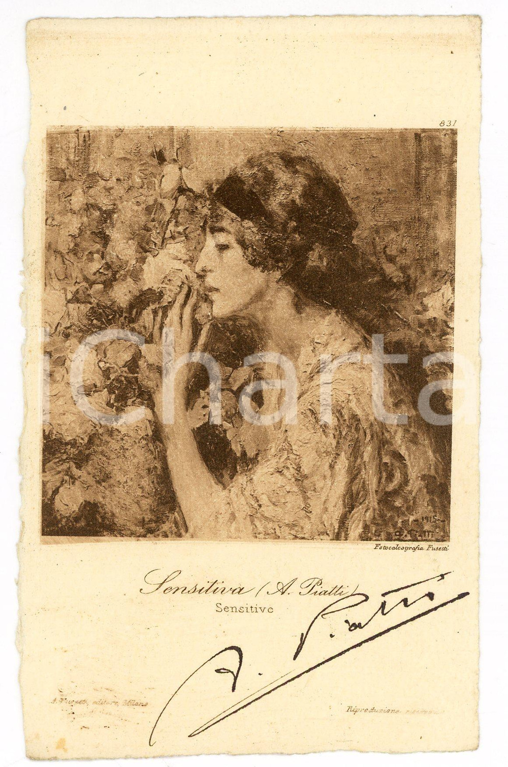 1920 ca Pittore Antonio PIATTI "Sensitiva" - Cartolina con AUTOGRAFO FP NV