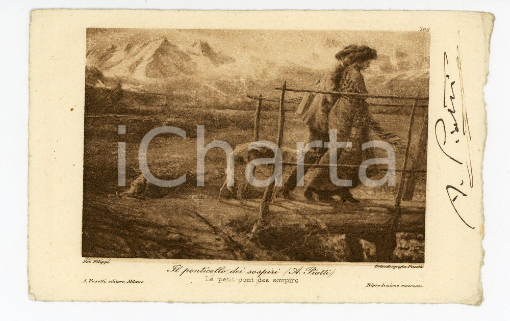 1920 ca Antonio PIATTI "Il ponticello dei sospiri" - Cartolina con AUTOGRAFO FP