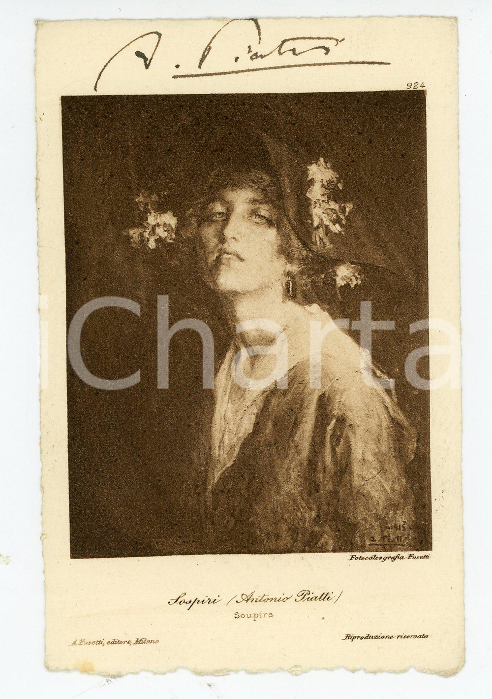 1920 ca Pittore Antonio PIATTI "Sospiri" - Cartolina con AUTOGRAFO FP NV