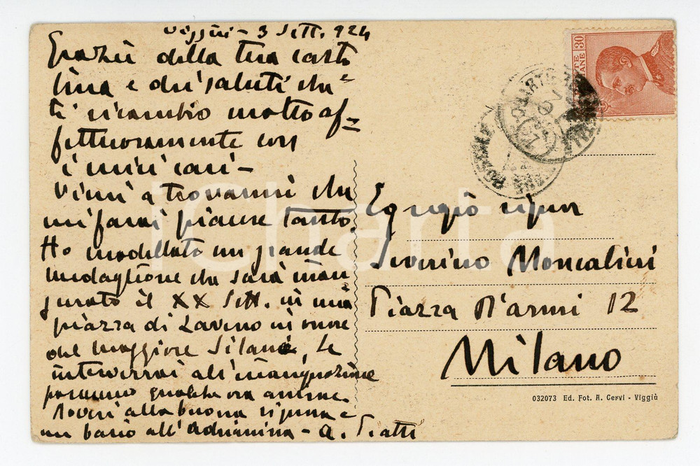 1924 VIGGIU' Antonio PIATTI modella medaglione per Laveno - AUTOGRAFO FP VG
