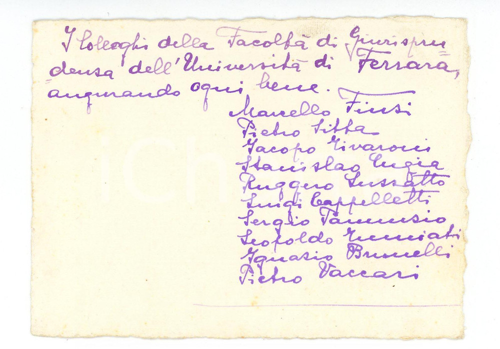 1920 ca Università di FERRARA - Biglietto professori Facoltà di Giurisprudenza