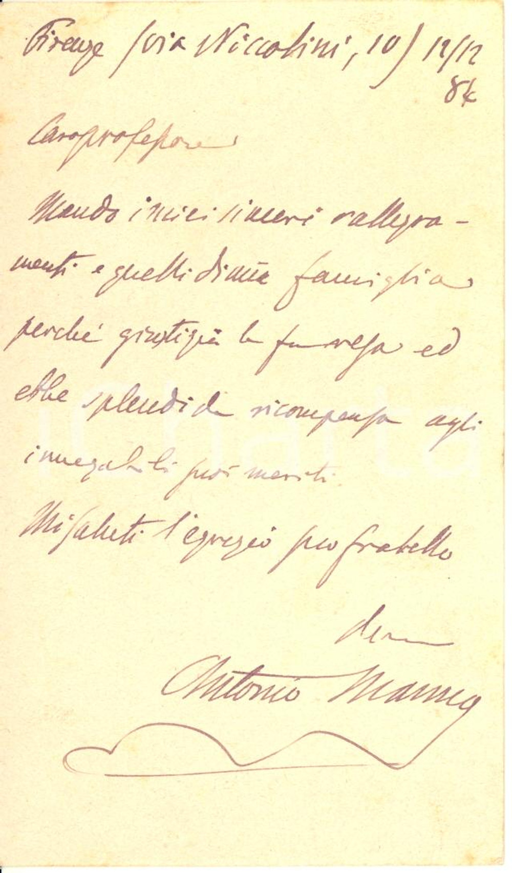 1884 FIRENZE Cartolina barone Antonio MANNO per auguri - AUTOGRAFO FP VG