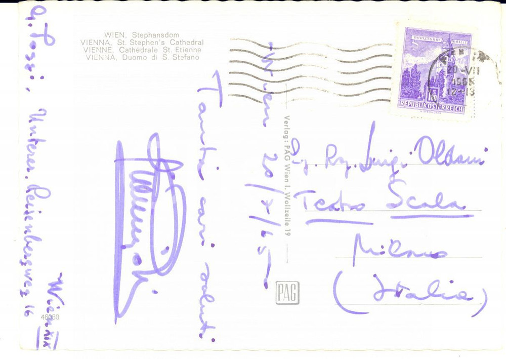 1965 WIEN Cartolina tenore Gianni POGGI a Luigi Oldani - AUTOGRAFO FG VG