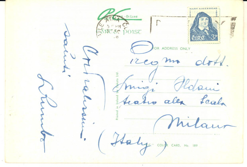 1958 DUBLINO Cartolina tenore Luigi RUMBO a Luigi Oldani - AUTOGRAFO FG VG