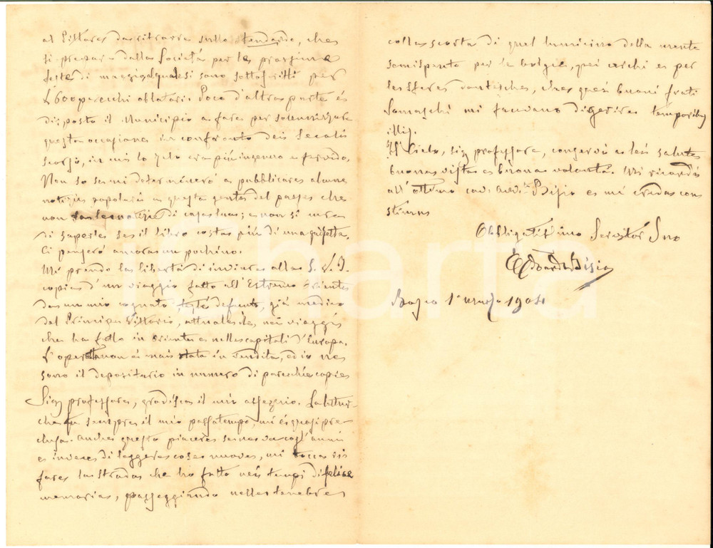 1904 BOSCO MARENGO Lettera Edoardo BISIO per invio di un giornale - Autografo