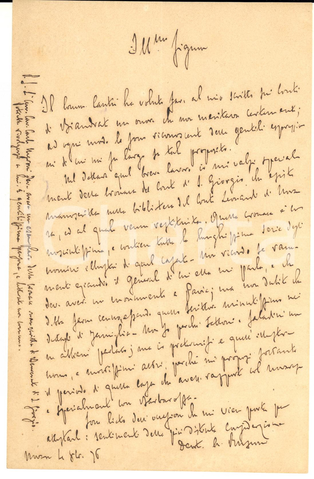 1876 NOVARA Avv. Antonio RUSCONI per articolo su conti di Biandrate - Autografo