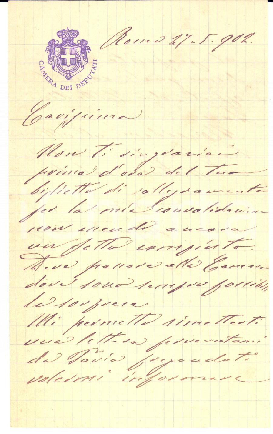 1902 ROMA Lettera on. Lelio BONIN per ringraziamento - Autografo