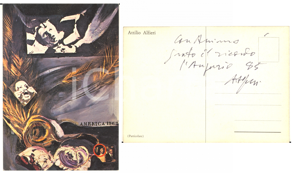 1970 ca Pittore Attilio ALFIERI - "America 1968" - Cartolina con AUTOGRAFO