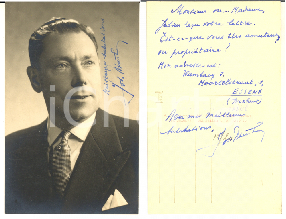 1950 ca ESSENE Ritratto di Joseph WAMBACQ - Foto cartolina con AUTOGRAFO