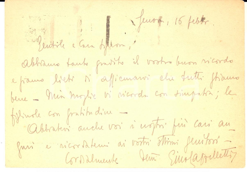 1941 GENOVA Provveditorato agli Studi - Cartolina Giuseppe CAPPELLETTI FG