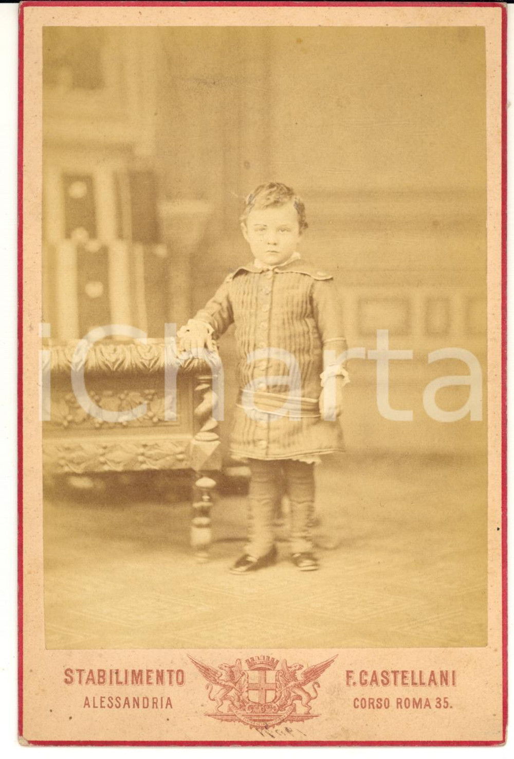1880 ca ALESSANDRIA Ritratto industriale Pio PERRONE bambino - Foto RARA