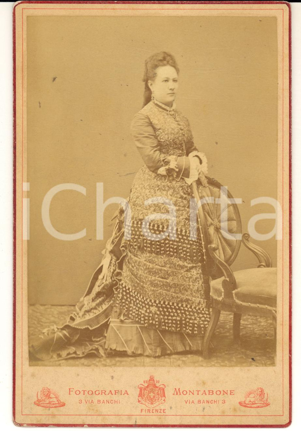1880 ca FIRENZE Ritratto di nobildonna in abito ricamato *Foto MONTABONE 11x16