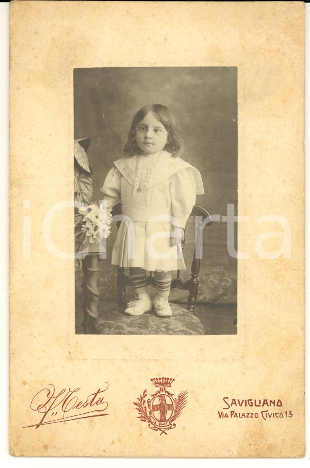 1880 ca SAVIGLIANO Ritratto di bambina in abito bianco *Foto TESTA 11x17 cm