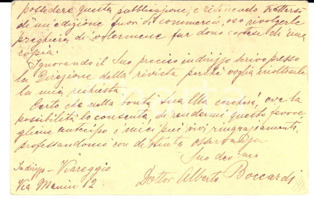 1918 VIAREGGIO Dott. Alberto BOCCARDI - Cartolina postale a Luigi MAUCERI