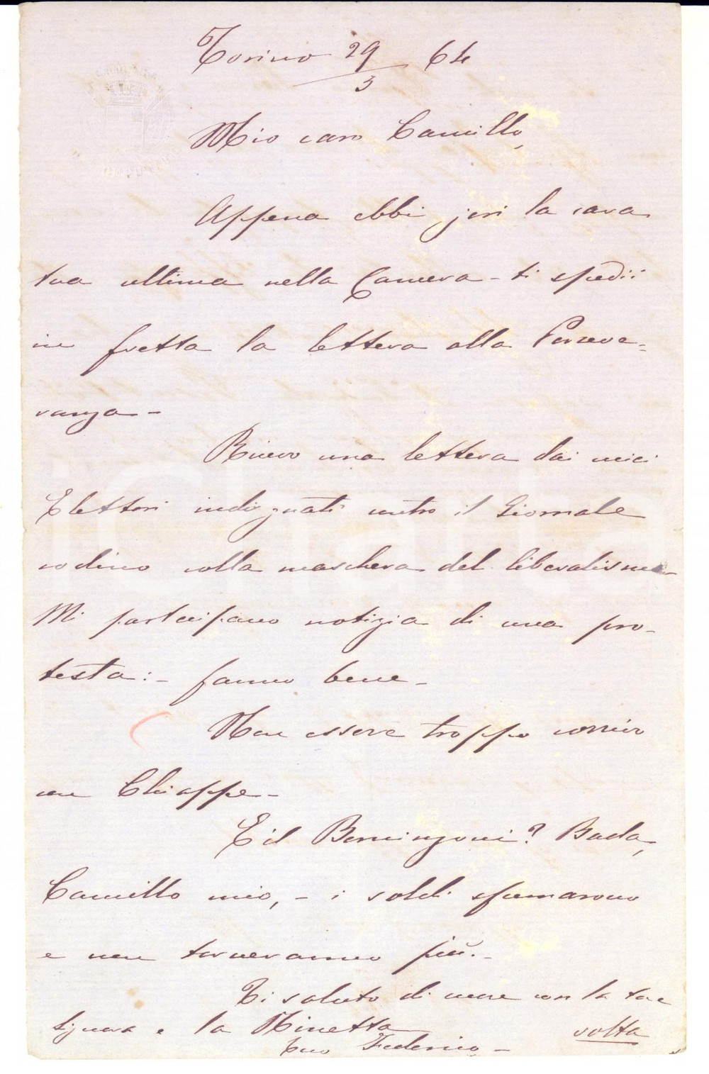 1864 TORINO On. Federico BELLAZZI ascolta gli elettori indignati - AUTOGRAFO