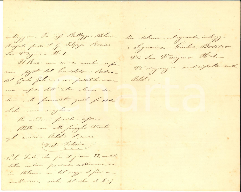 1864 TORINO Lettera on. Federico BELLAZZI per Festa del Tiro genovese *AUTOGRAFO