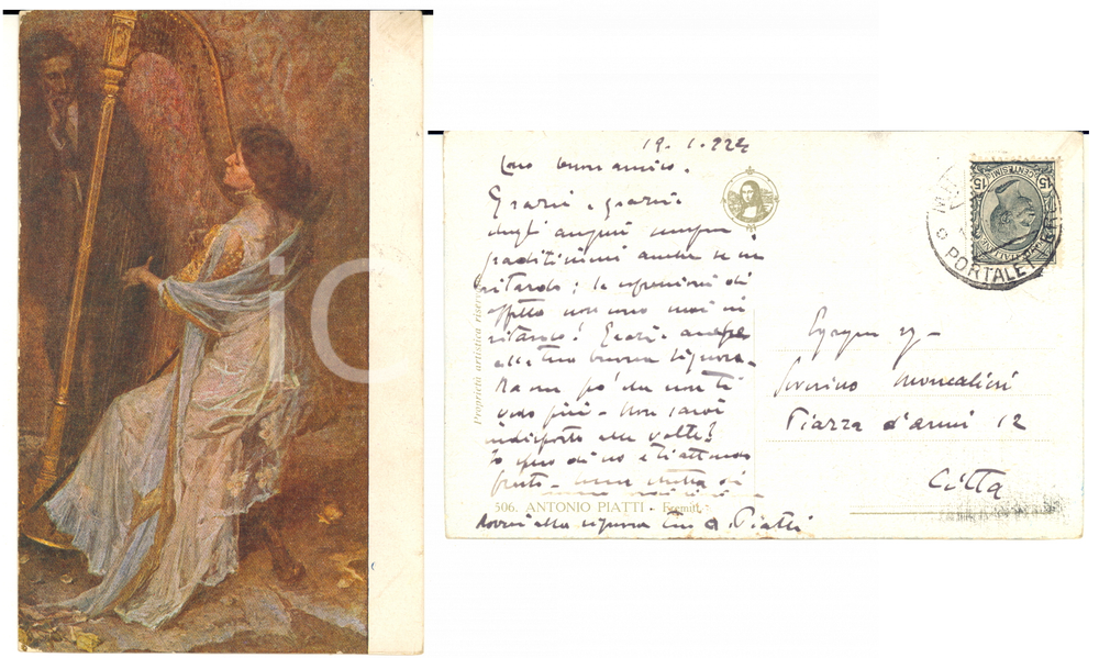 1924 Antonio PIATTI "Fremiti" - Cartolina a Severino Moncalieri - AUTOGRAFO