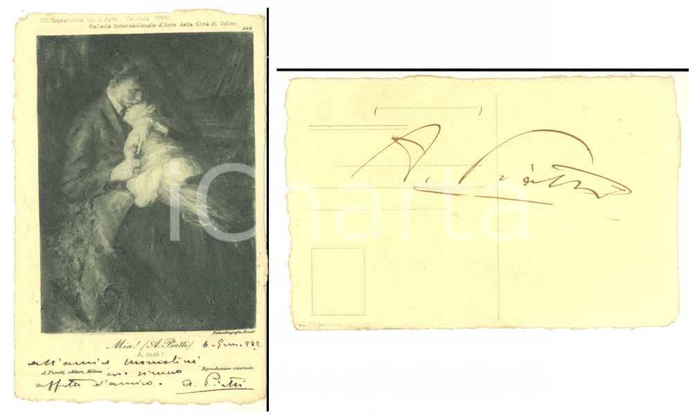 1922 Pittore Antonio PIATTI "Mia!" - Cartolina a Severino Moncalieri - AUTOGRAFO