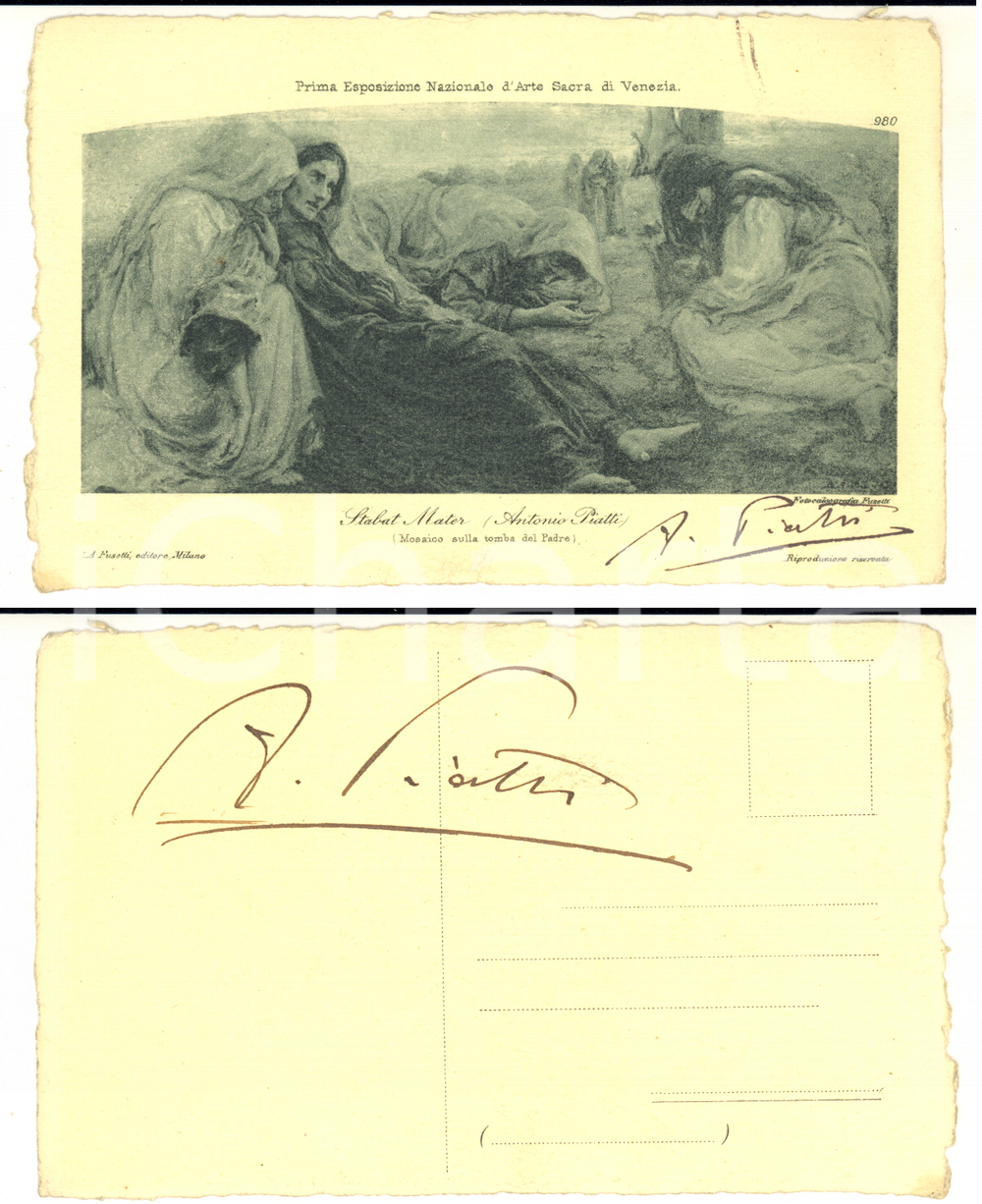 1920 ca Pittore Antonio PIATTI "Stabat Mater" - Cartolina con AUTOGRAFO