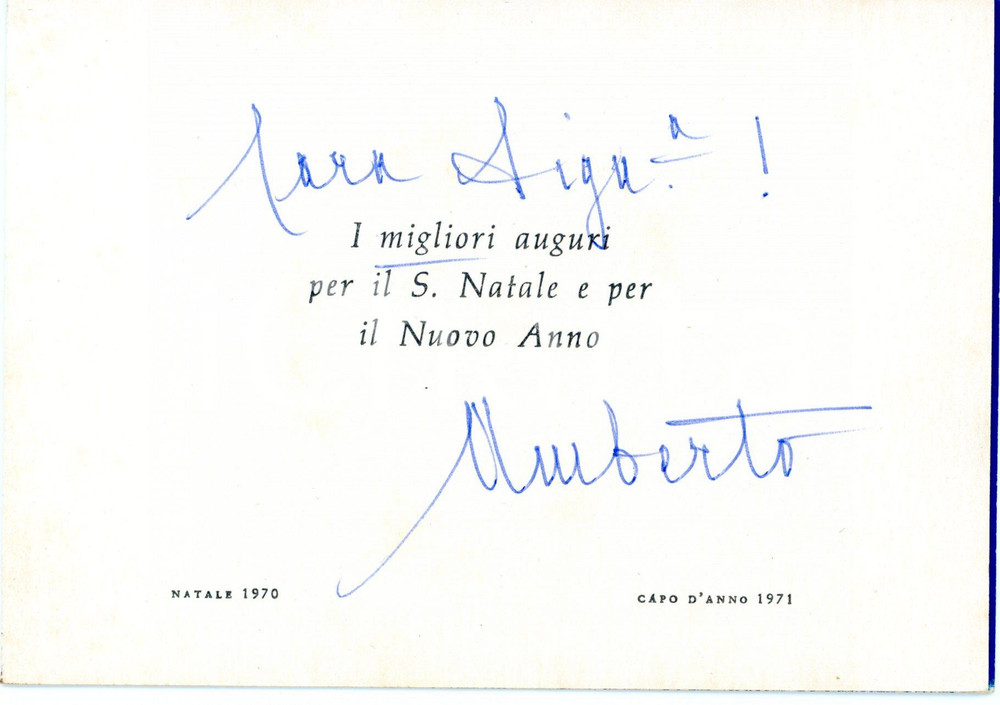 1970 CASCAIS Auguri re Umberto II di Savoia in esilio - Biglietto AUTOGRAFO