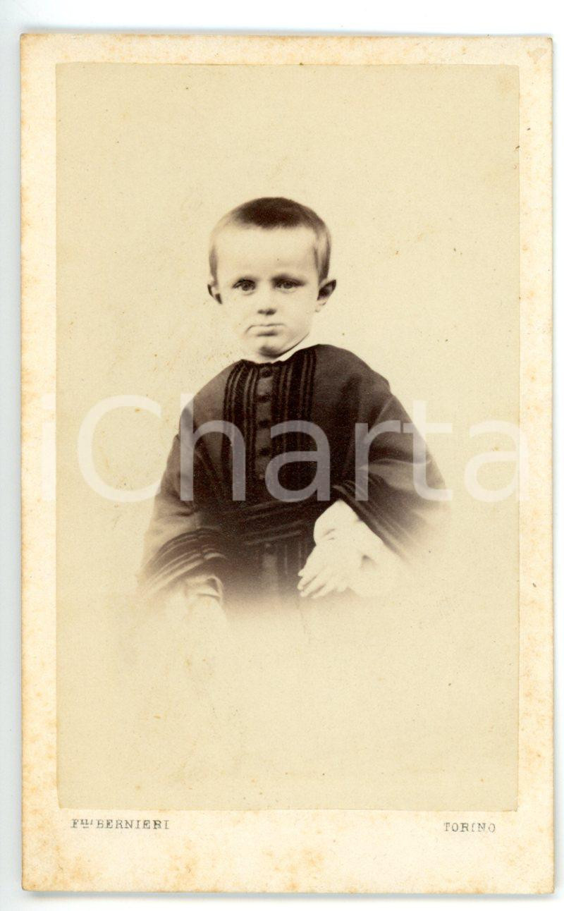 1870 ca TORINO Ritratto di bambino in tunica scura *Foto BERNIERI - CDV