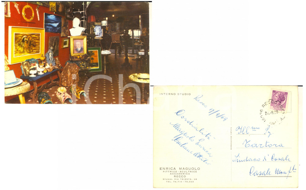 1969 RECCO Pittrice Enrica MAGUOLO - Interno studio - Cartolina con AUTOGRAFO FG